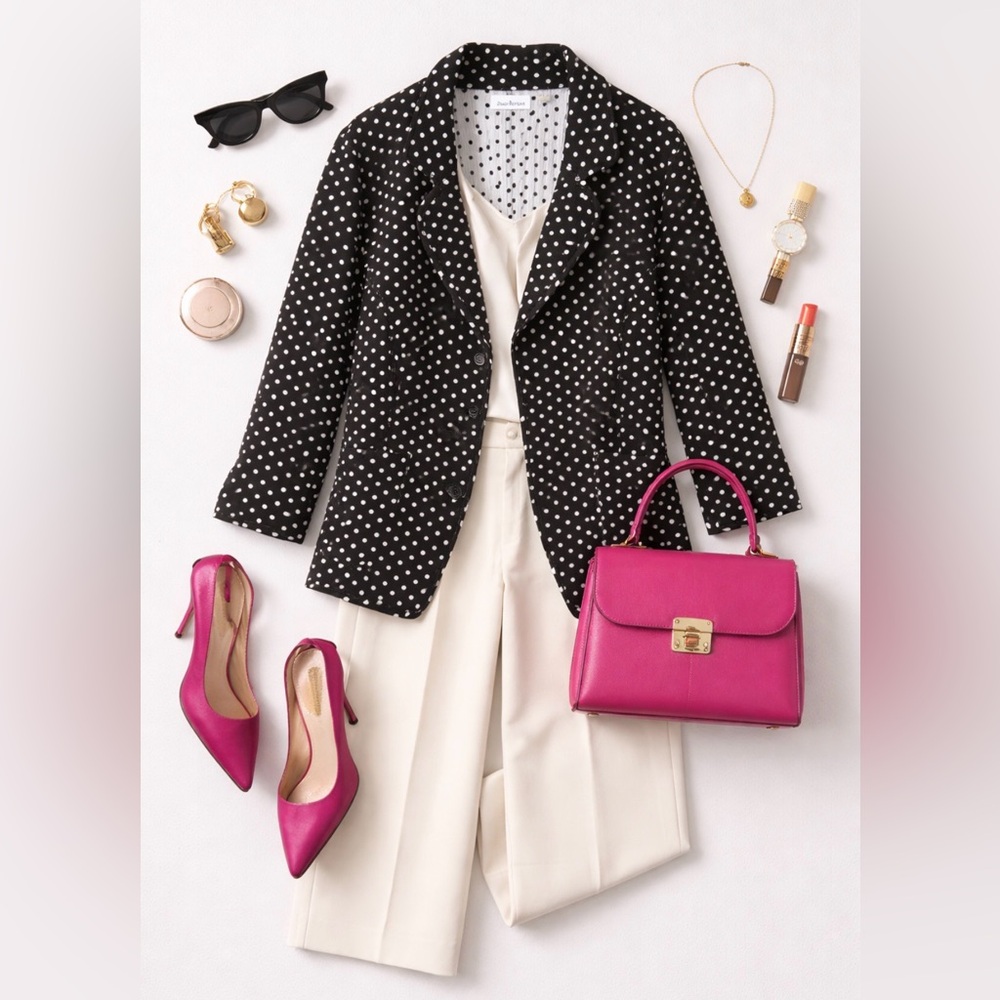 Joan Rivers Black White Polka Dot Blazer size large